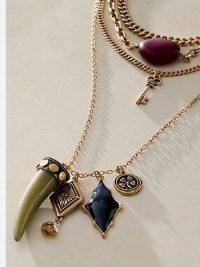 NWT Free People Gold Multi-Charm Layered Necklace